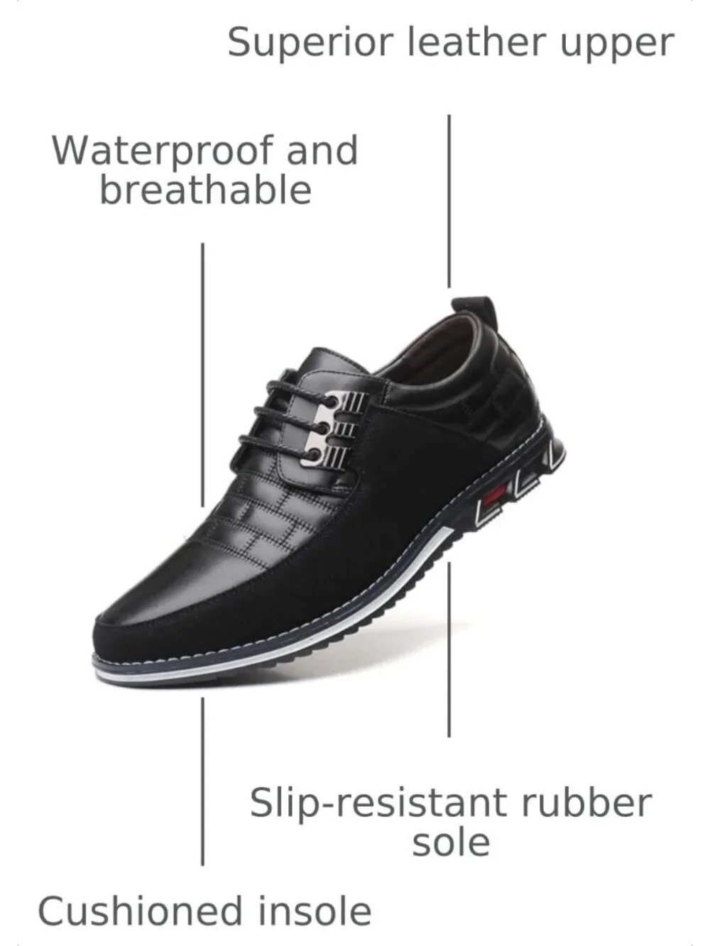 Men's Black Plaid Grid Lace-up Leather Business Orthopedic Oxford Derby Shoes